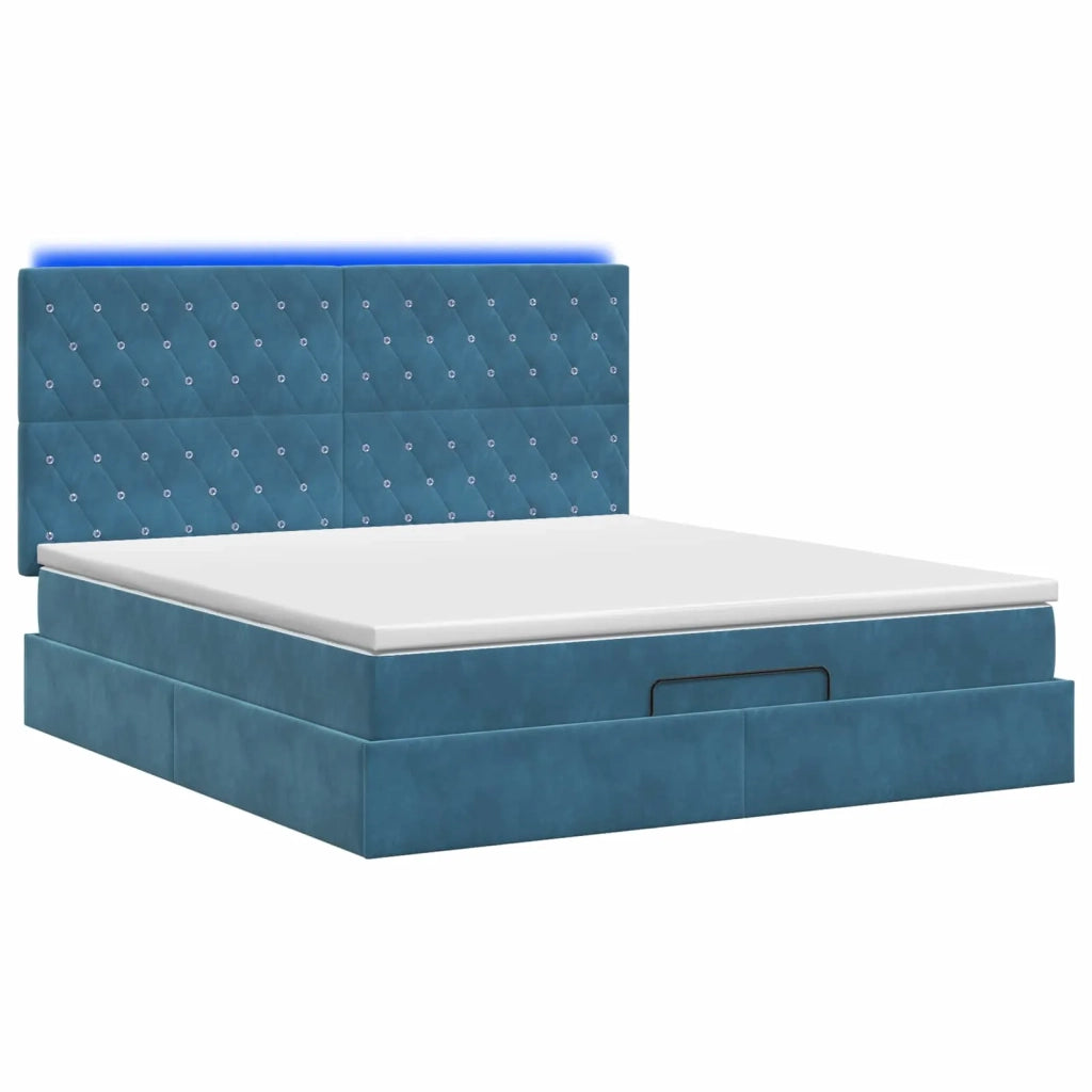 Letto Ottomano con Materasso e LED Blu scuro 160 x 200 cm 3458245