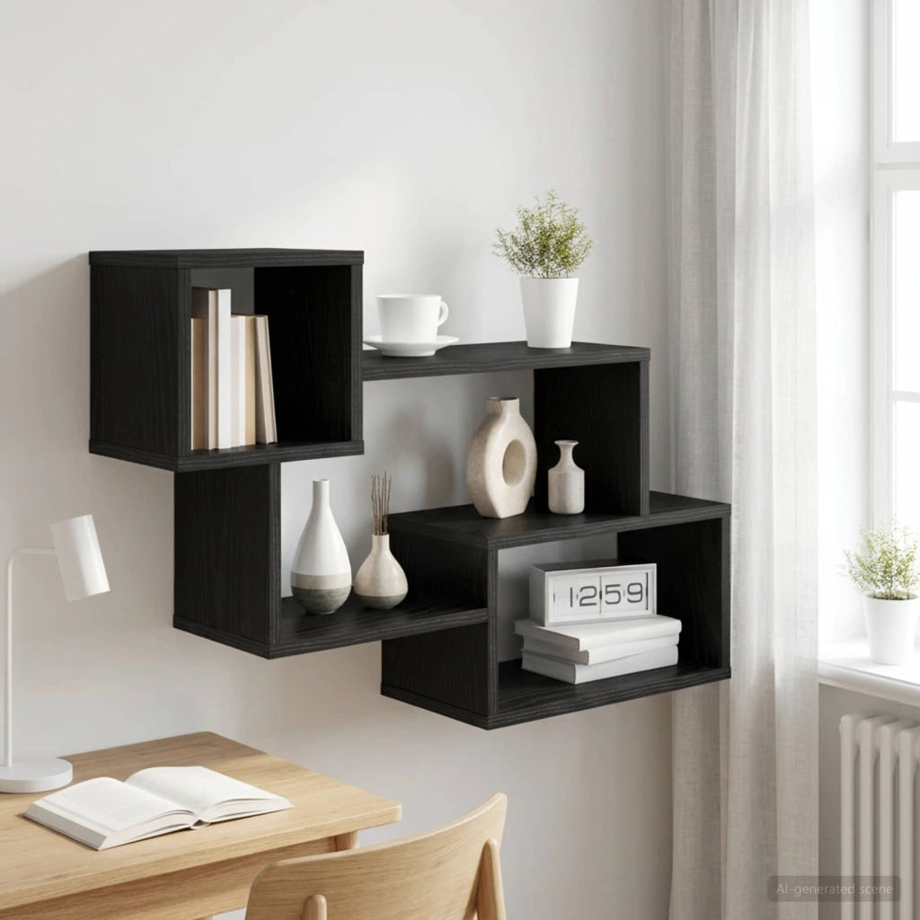 Mensola sospesa A parete Rovere Nero 87 x 20 x 55 cm 8012093