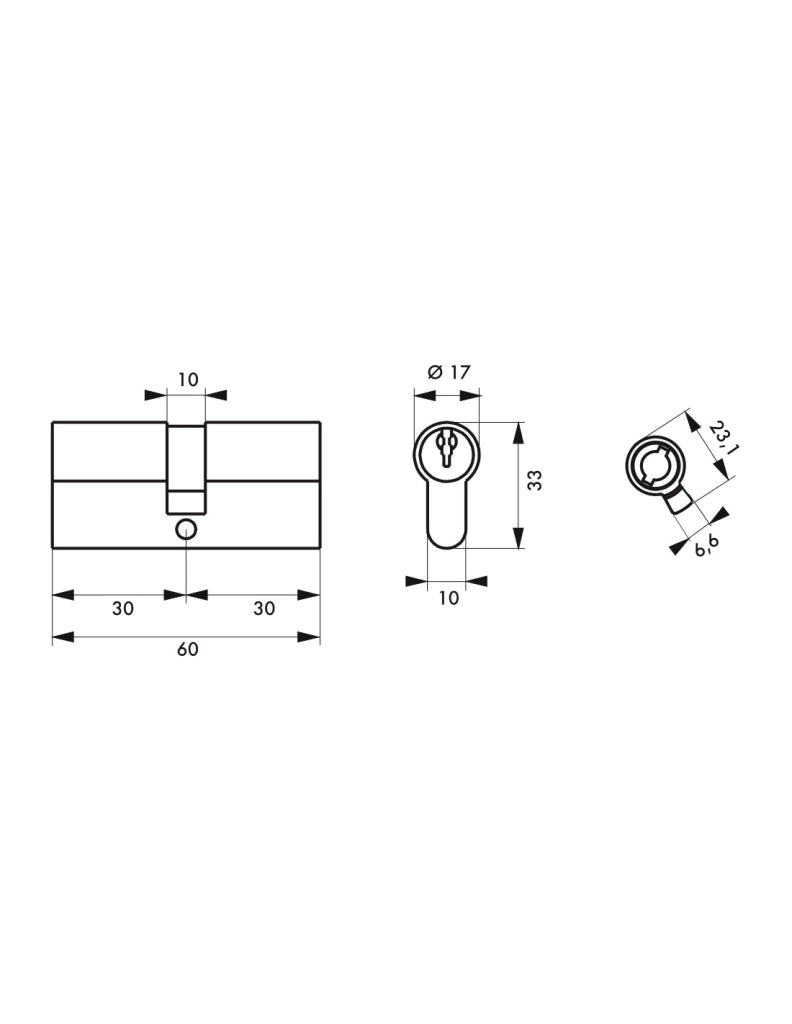 Set di 3 cilindri europei STD 30 x 30 mm a chiave uguale, nichelati, 9 chiavi – THIRARD