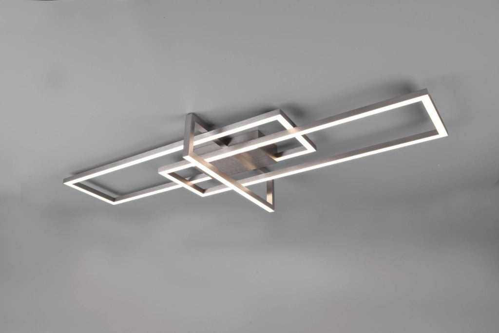 SALINAS PLAFONIERA LED 34W 3900lm, 3000K TRIPLO RETTANGOLO ACCIAIO SATINATO DIMMERABILE CON INTERRUTTORE L. 100CM