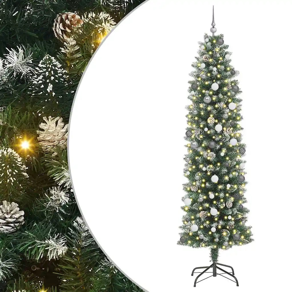 Albero di Natale Artificiale Sottile Verde e Bianco 240 cm 3395316