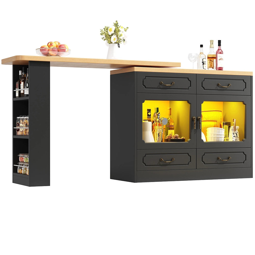 Tavolo bar estensibile - Xylo - rotante 360° con LED nero 135-203x39x92.8cm