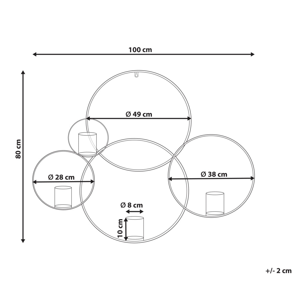 Portacandele da parete con struttura rotonda nera 80 cm ideale per interni ed esterni