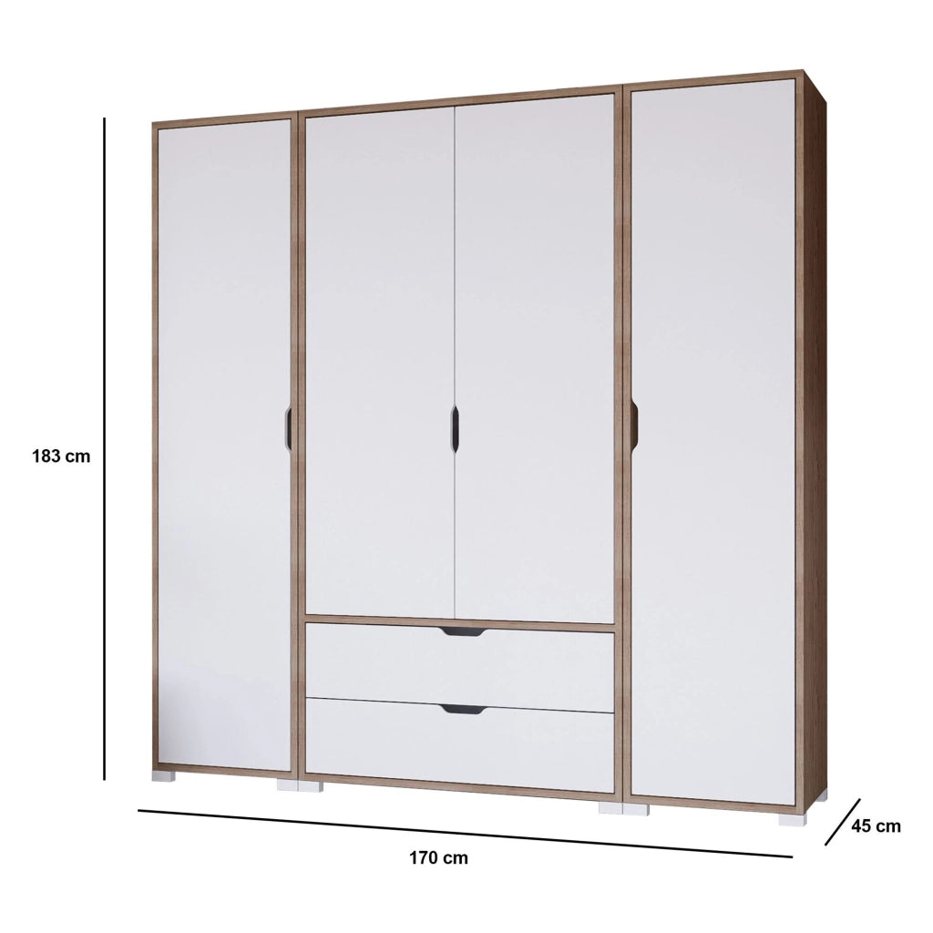 Armadio Camera da Letto Summonte, Guardaroba Grande 2 Cassetti, 170x183h cm Bianco