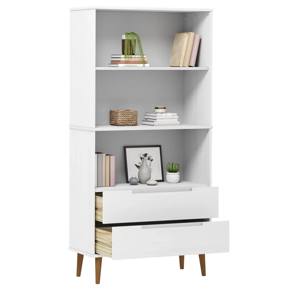 Libreria-Scaffale per Libri-Mobile di Stoccaggio MOLDE Bianca 85x35x170,5 cm in Legno Massello di Pino
