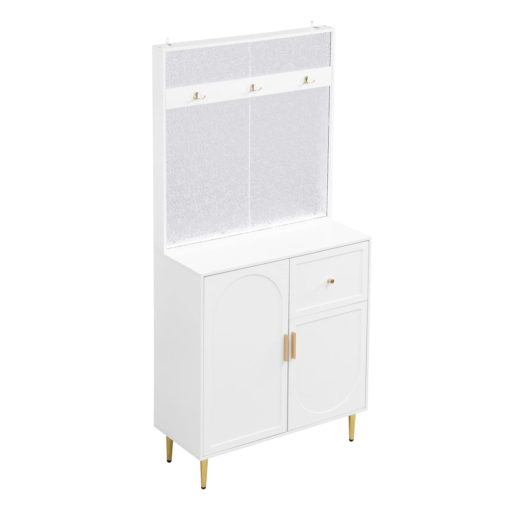 Mobile d'Ingresso con 1 Anta; 1 Cassetto e Ganci; Ripiani Regolabili; Stile Moderno; in MDF; 80??35??175;5 cm; Bianco