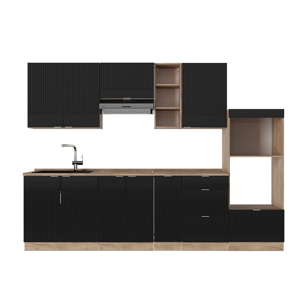 Cucina componibile Fame-Line Nero rigato/Rovere dorato 280 cm, PL Rovere Vicco