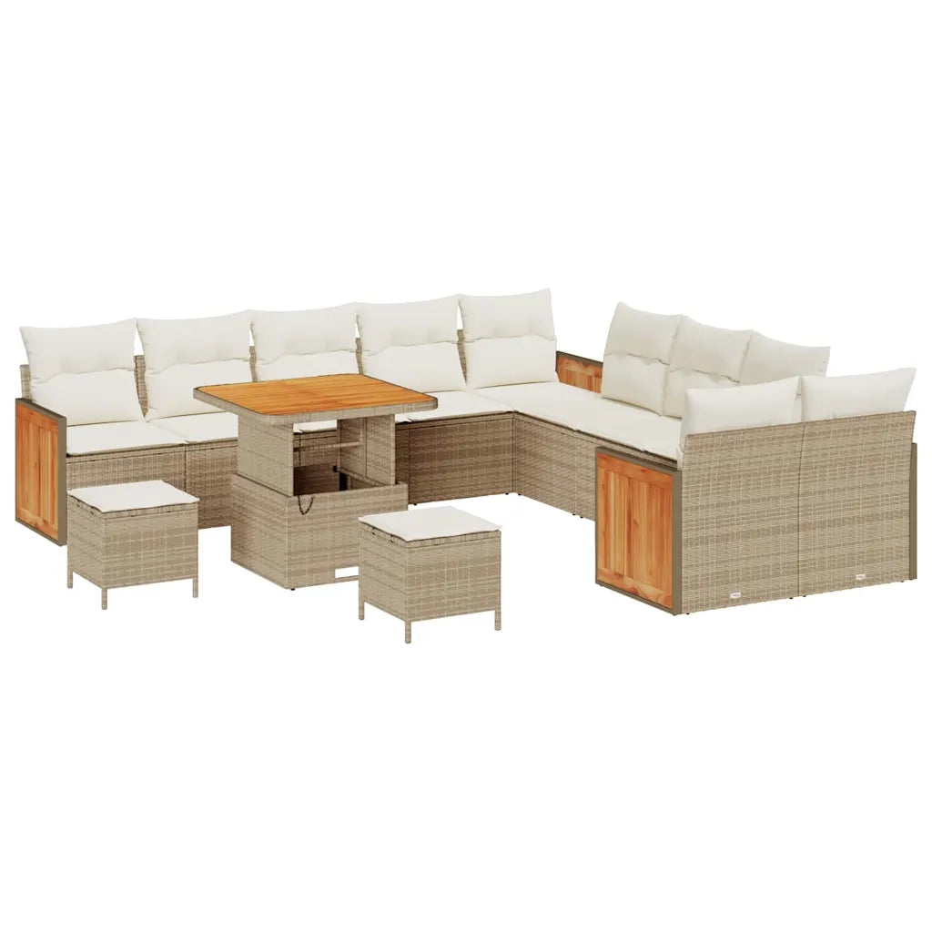Set Divano da Giardino con cuscino 13 pcs Beige e Crema