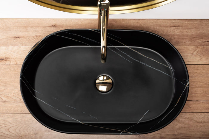 Lavabo Da Appoggio In Ceramica Rea Nadia Stone Black Matt