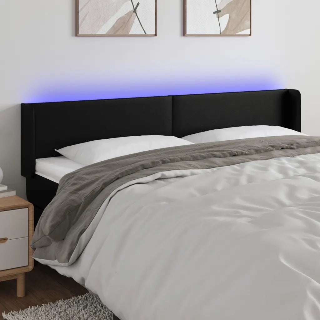 Testiera | Testata a LED Nera 203x16x78/88 cm in Similpelle