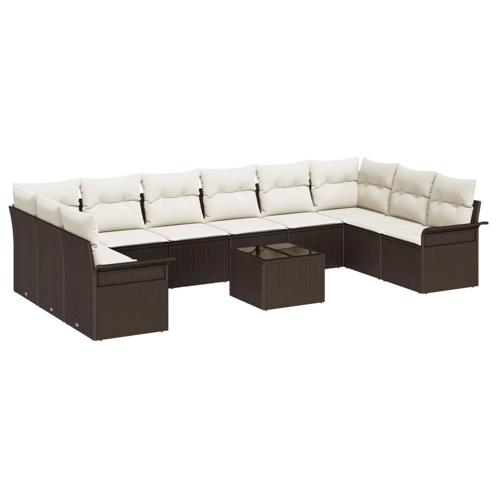Set di Divani da Giardino  con 10 pezzi e Cuscini Grigio in Rattan