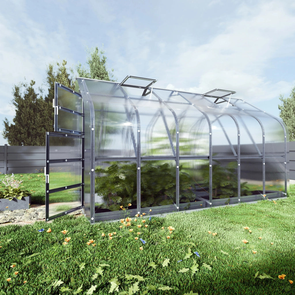 Serra da giardino KLASIKA Standard 10m2, 2,5m x 4m, 6 mm con rivestimento in policarbonato (con 2 tetti ad apertura automatica)