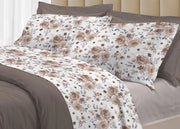 Completo Lenzuola Letto 100% Cotone Italy 3027 Disegno Rosa - Singolo - Beige