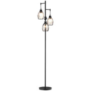 Lampada da Terra Industriale 30x30x170.5 cm con 3 Paralumi e Intensità Regolabile in Acciaio Nero