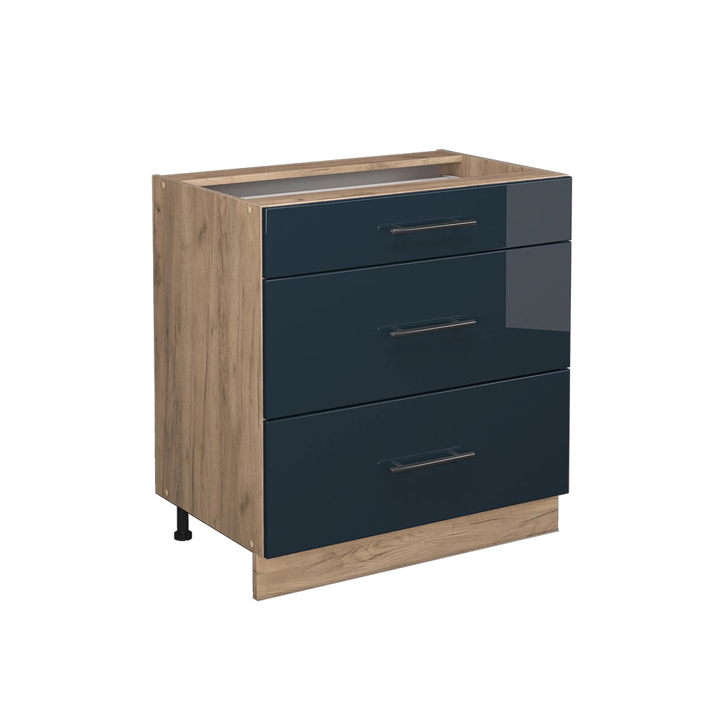 Vicco Mobiletti da cucina  Blu scuro lucido 80 cm con 3 cassetti, senza piano di lavoro