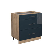 Vicco Mobiletti da cucina  Blu scuro lucido 80 cm con 3 cassetti, senza piano di lavoro