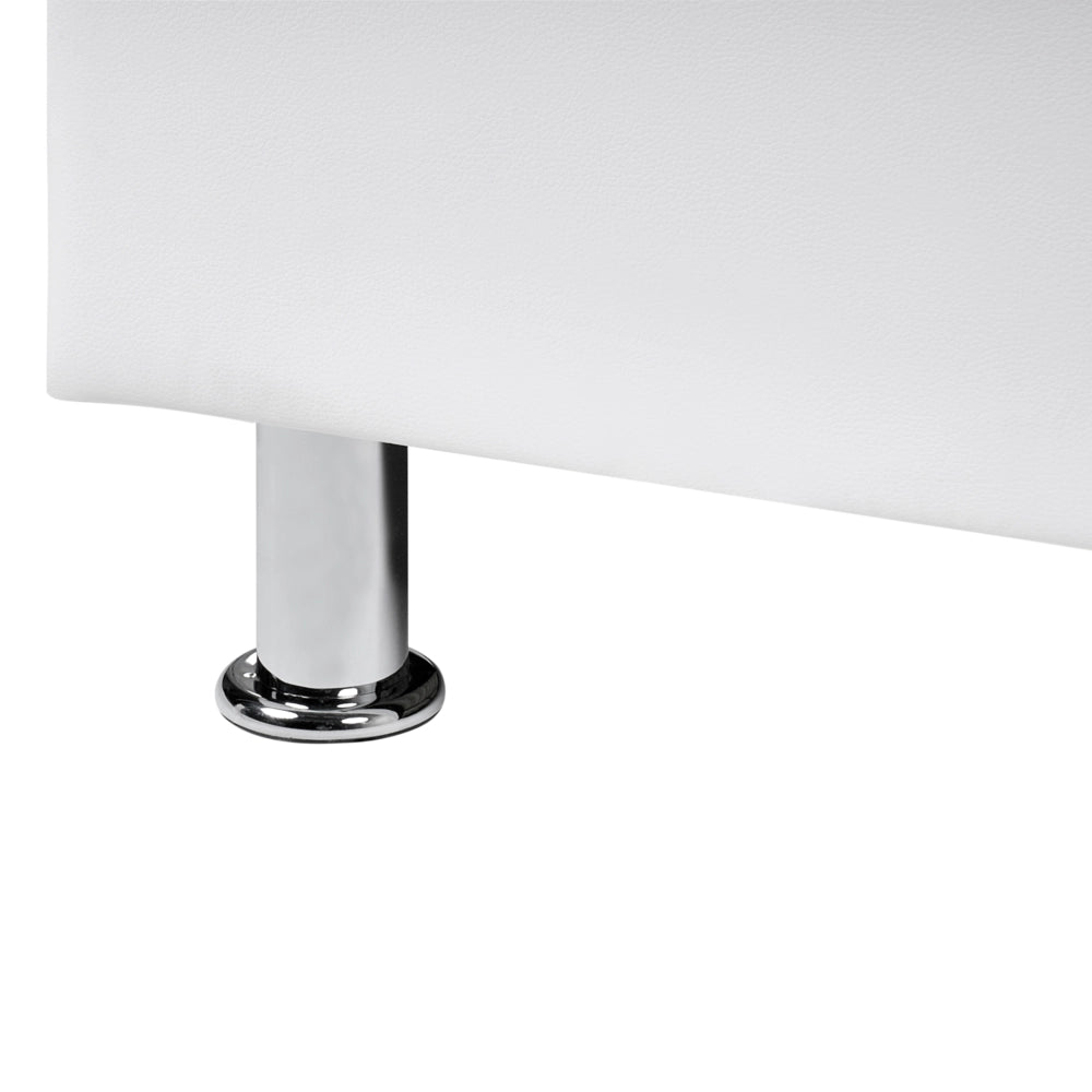 Letto 160 x 200 cm Bianco Ecopelle Cornice Imbottita Bottoni In Cristallo Bottoni Poggiatesta