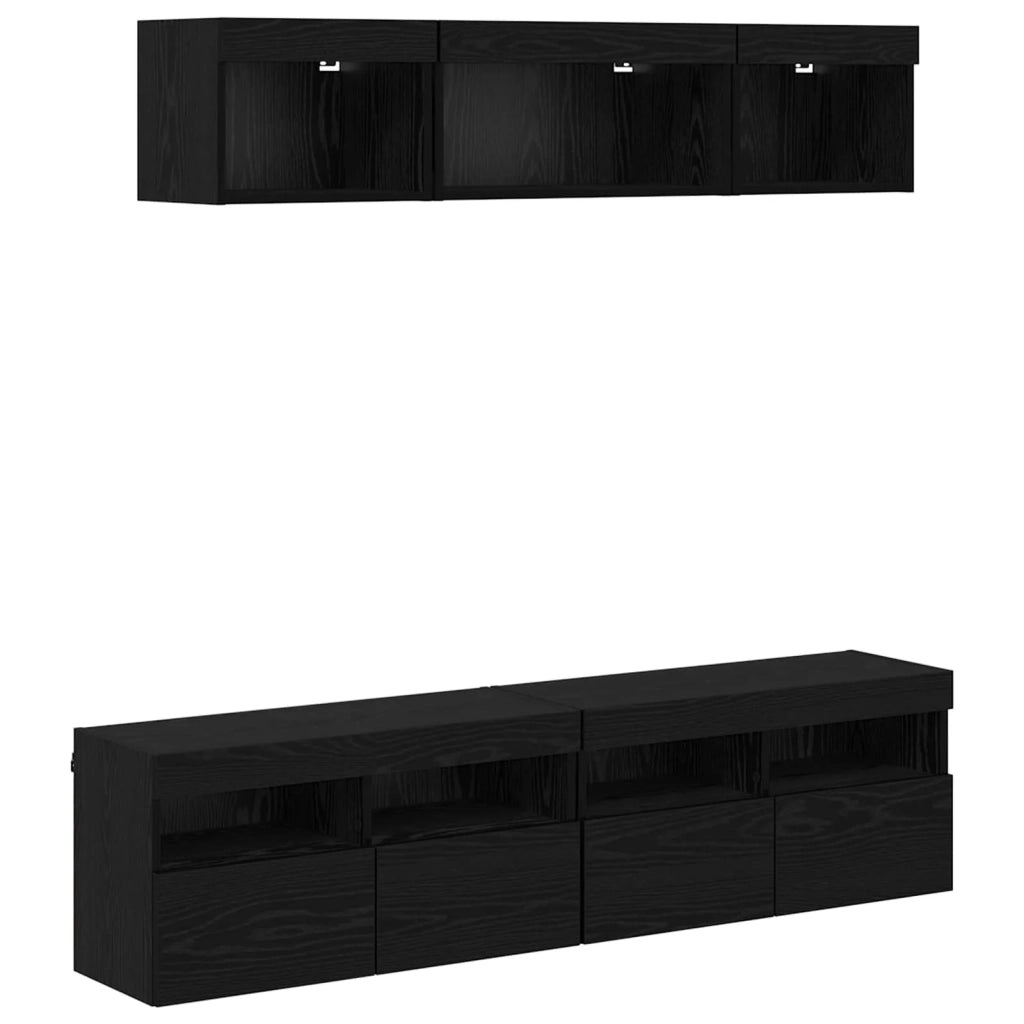 Mobile Porta TV con LED 5 pz-Credenza per TV Rovere Nero 80 x 30 x 40 cm