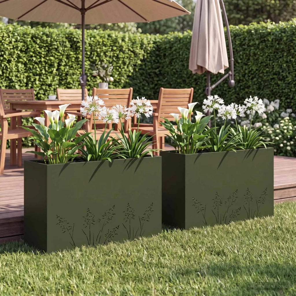 Vaso da giardino 2 pz Verde Oliva 80 x 20 x 49 cm 8005827