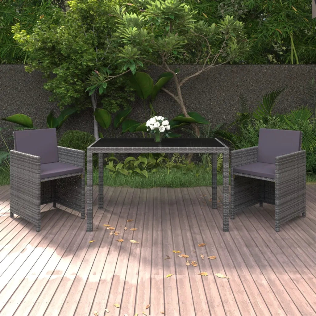 Set da Pranzo da Giardino 3 pz con Cuscini Polyrattan Grigio 3095490