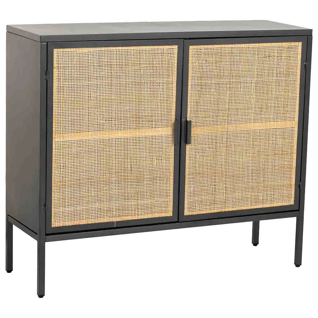 Credenza in metallo e legno 2 ante, nero 100x32x85h cm