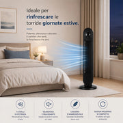 Ventilatore a Torre Nero 60W H 79 cm 3 Velocità Slim Salvaspazio
