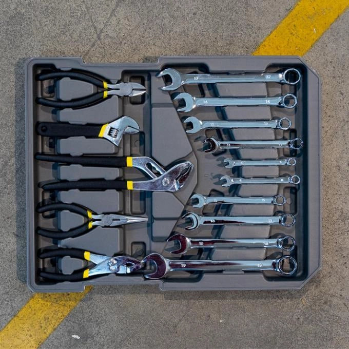 Vigor 3648025 VAU-V142 Valigia Trolley Porta Attrezzi Utensili 142 Pezzi Alluminio 3 Cassetti Maniglia Telescopica