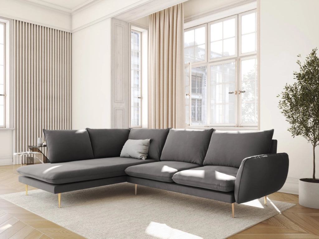 Cosmopolitan Design - Divano angolare sinistro "Vienna" 6 posti in velluto grigio chiaro 