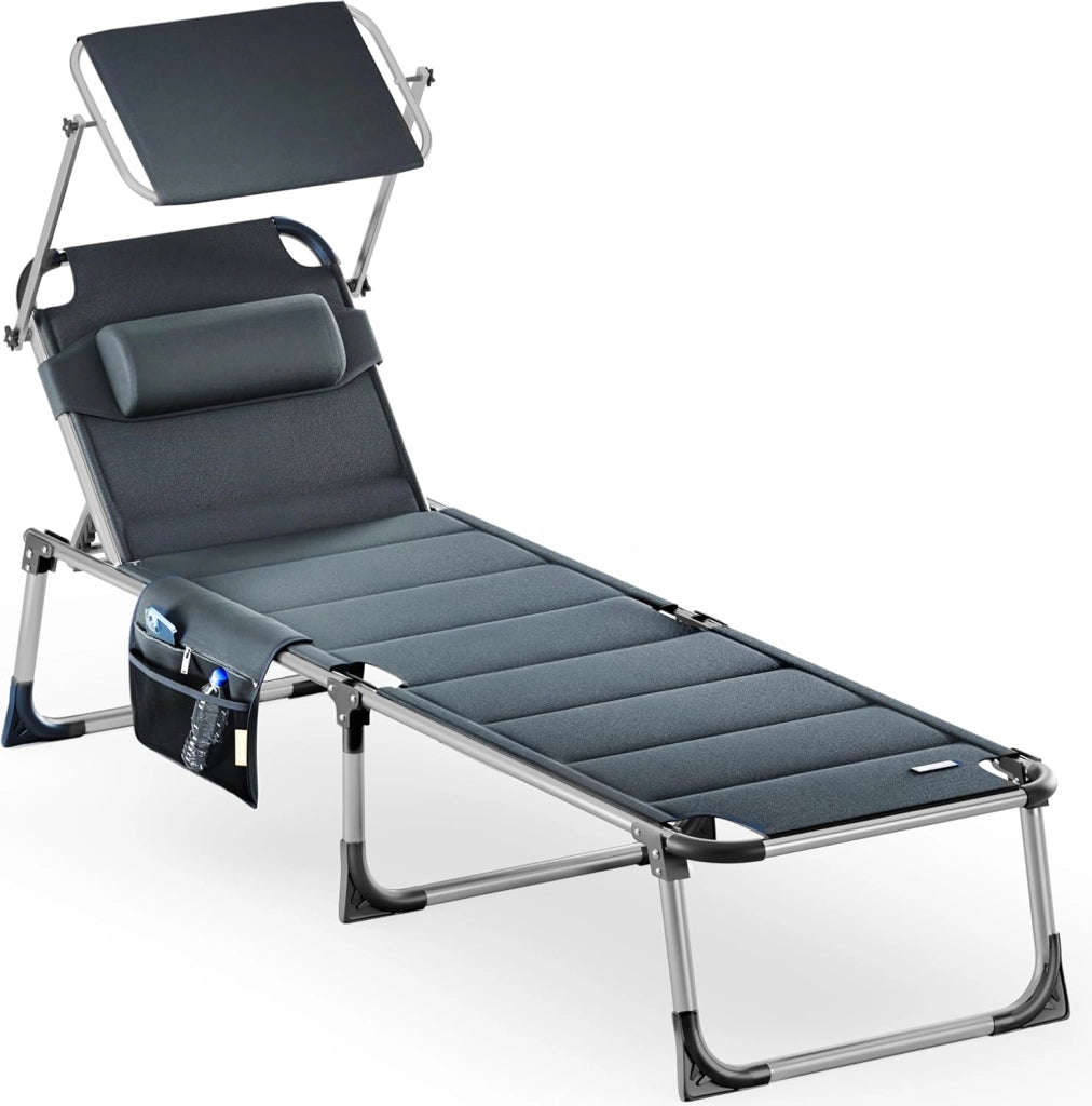 ® Lettino Prendisole con Tettuccio 210x60 Carico Max 150 kg con Cuscino Comfort Sdraio Spiaggia Giardino Sedia da Mare Lago