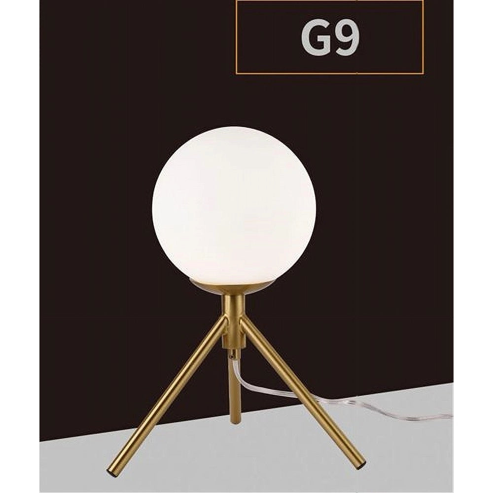 Trade Shop - Lampada Da Tavolo Minimalista Bronzo Treppiedi Con Sfera Lume Abat Jour G9 D35 -