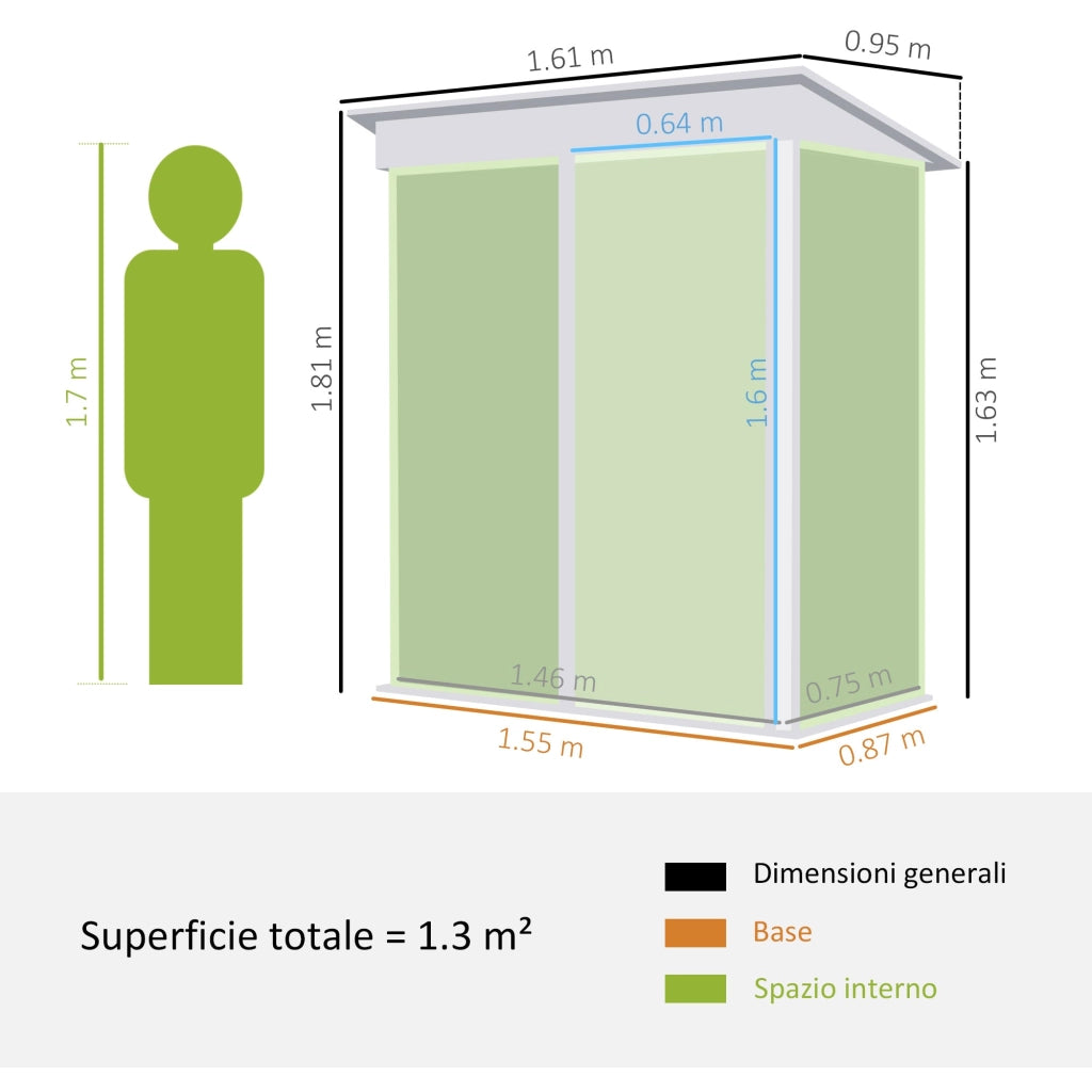 Casetta Box da Giardino 161x95x163/181 cm in Acciaio Verde