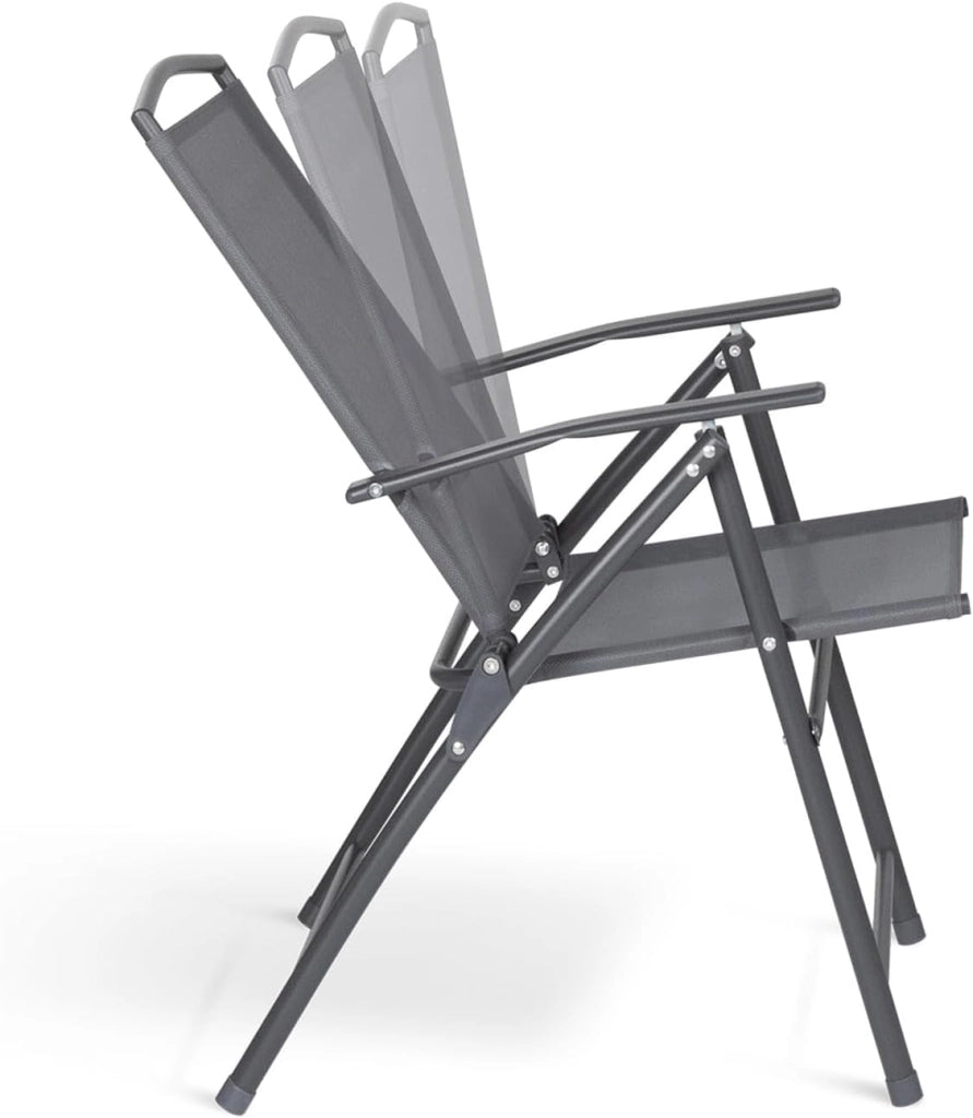 Set di 4 sedie da giardino pieghevoli ALGHERO in metallo e textilene grigio antracite con braccioli