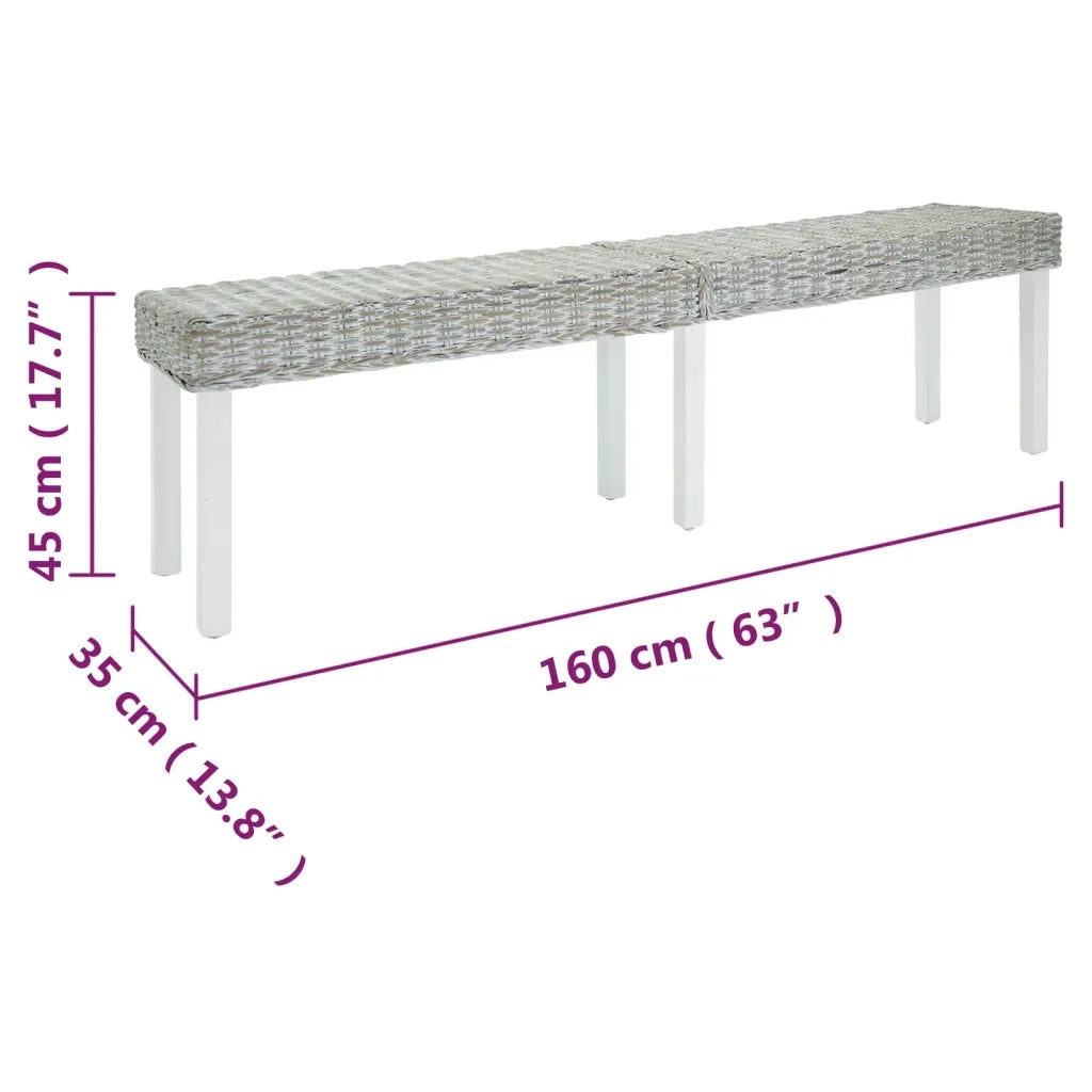 Panca Bianca 160x35x45 cm Rattan Kubu Naturale e Massello Mogano 344877
