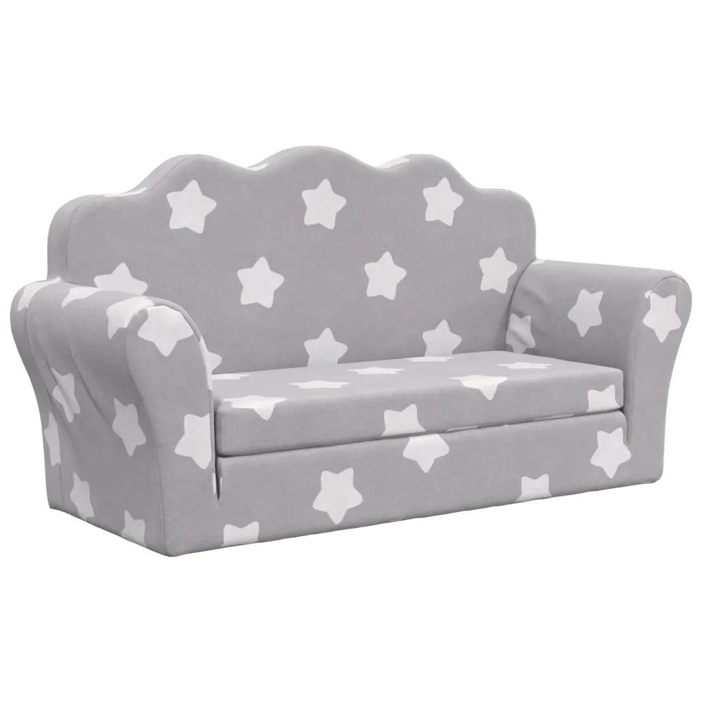 Divano Letto Bambini a 2 Posti-Sofa Letto-Daybed Grigio Chiaro con Stelle Peluche 764326