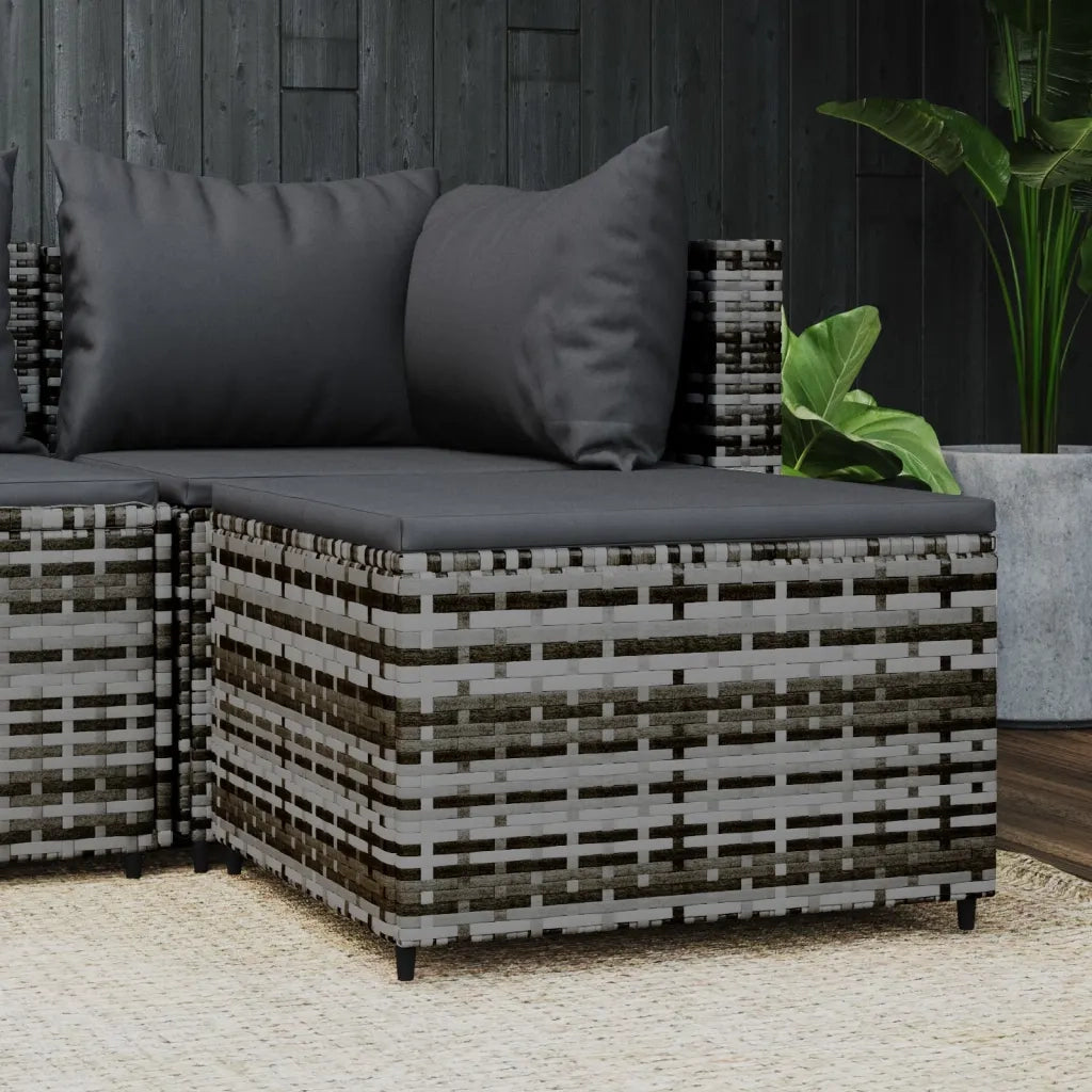 Poggiapiedi da Giardino con Cuscino in Polyrattan Grigio CFW7971703