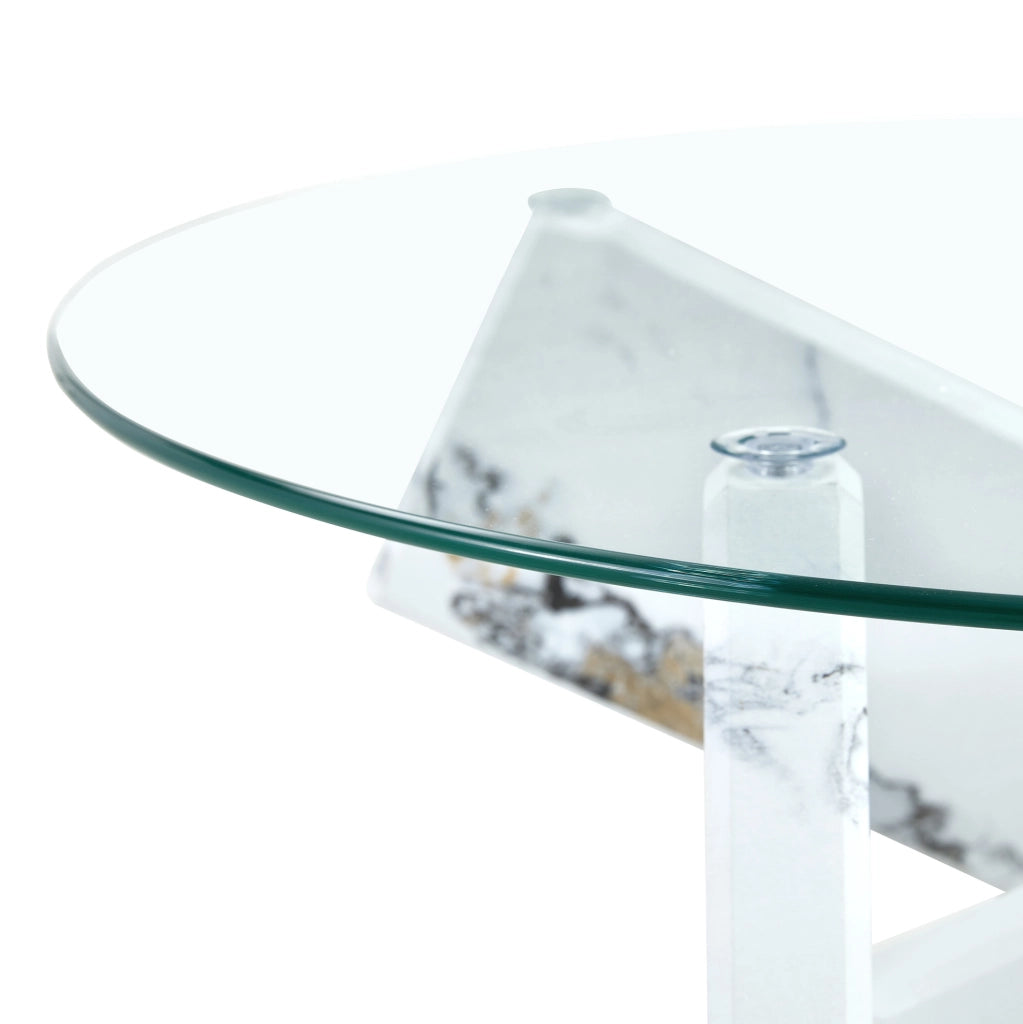 Tavolino basso rotondo 79 cm trasparente MDF bianco; base a croce
