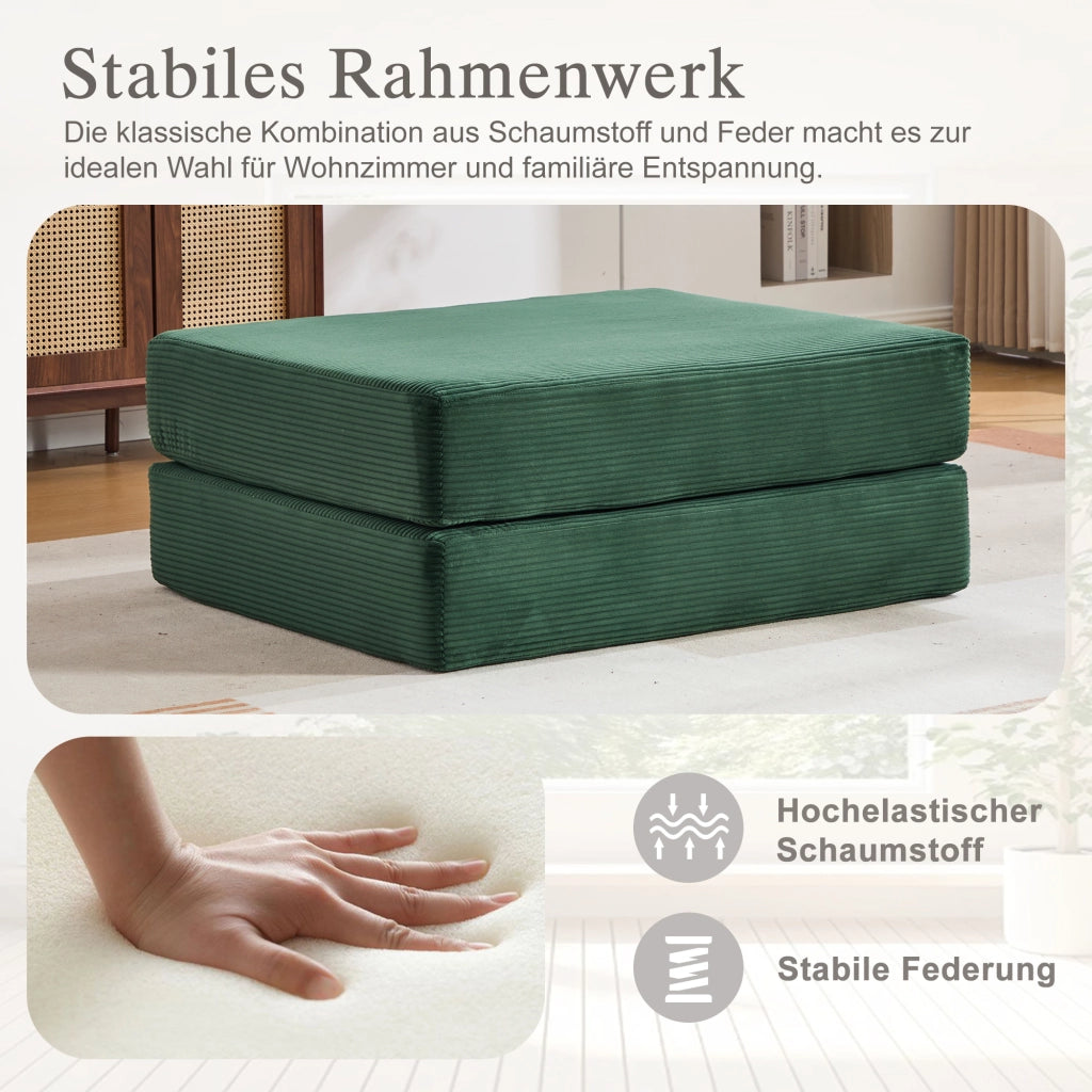 PUFF Letto pieghevole in corduroy verde smeraldo 109x95x43 cm