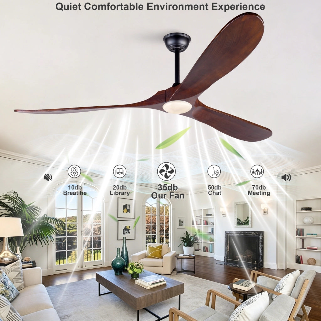 Ventilatore 70 pollici con illuminazione e telecomando, 3 pale legno massello, 3CCT dimmerabile, motore DC silenzioso, 6 velocit¨¤, timer