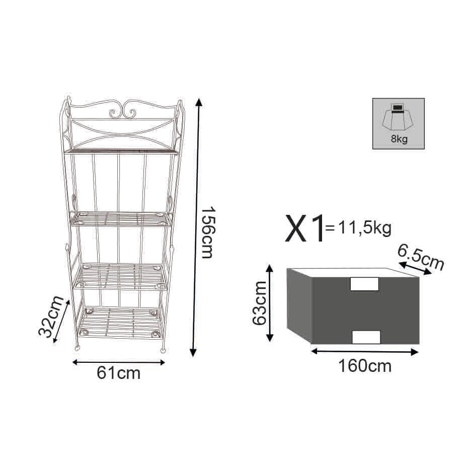 Etagère 4 piani in Acciaio cm 61x32x156 - ERN