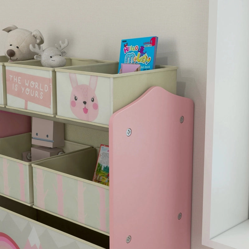 Armadio per bambini con 6 scatole in tessuto, design grazioso, 63x30x66 cm, rosa