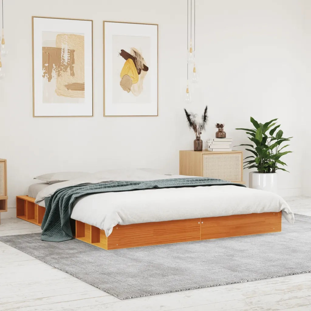Letto senza Materasso Marrone Cera 150x200 cm in Legno di Pino 844427