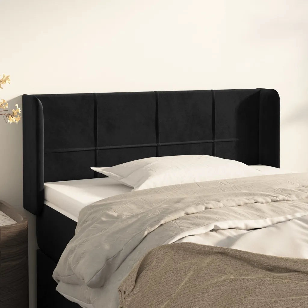 Testiera | Testata ad Orecchio Nera 103x16x78/88 cm in Velluto