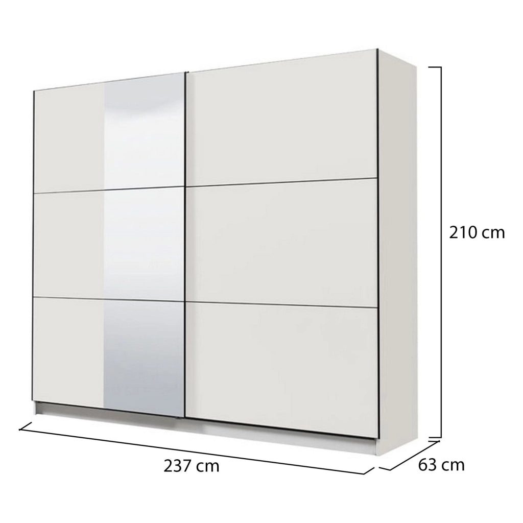 Armadio Camera da Letto Sorgono, Guardaroba Grande Appendiabiti, 236.5x210h cm Bianco Opaco