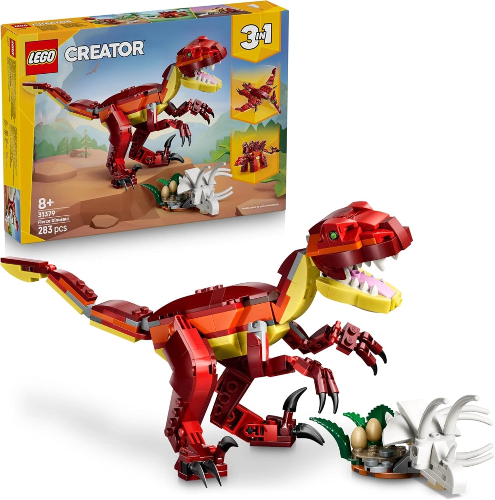 LEGO Creator 3 in 1 Feroce Dinosauro Giocattolo - Figure di Velociraptor, Stegosauro o Pterosauro con Elementi Scheletro