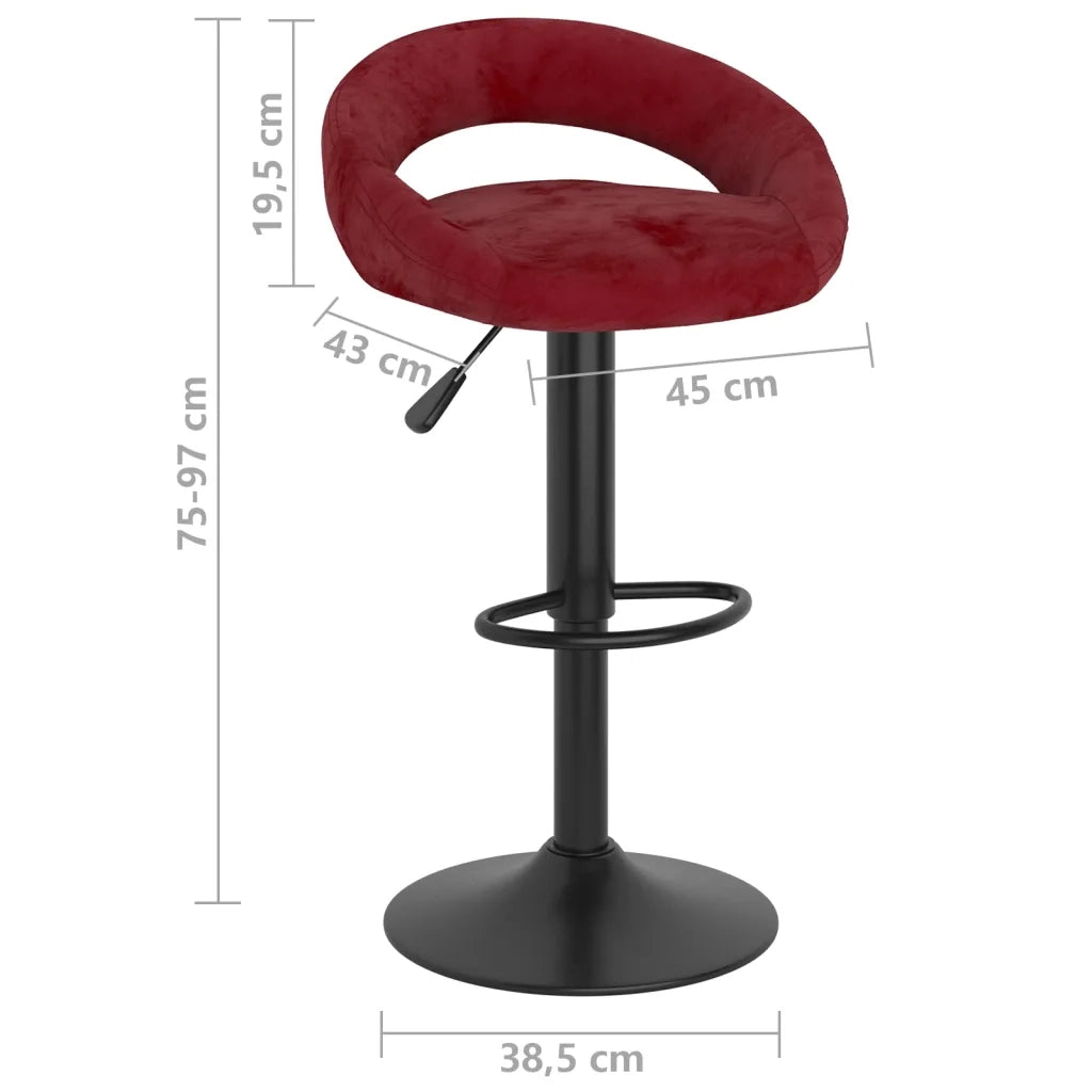 vidaXL Sgabelli da Bar 2 pz Rosso Vino in Velluto