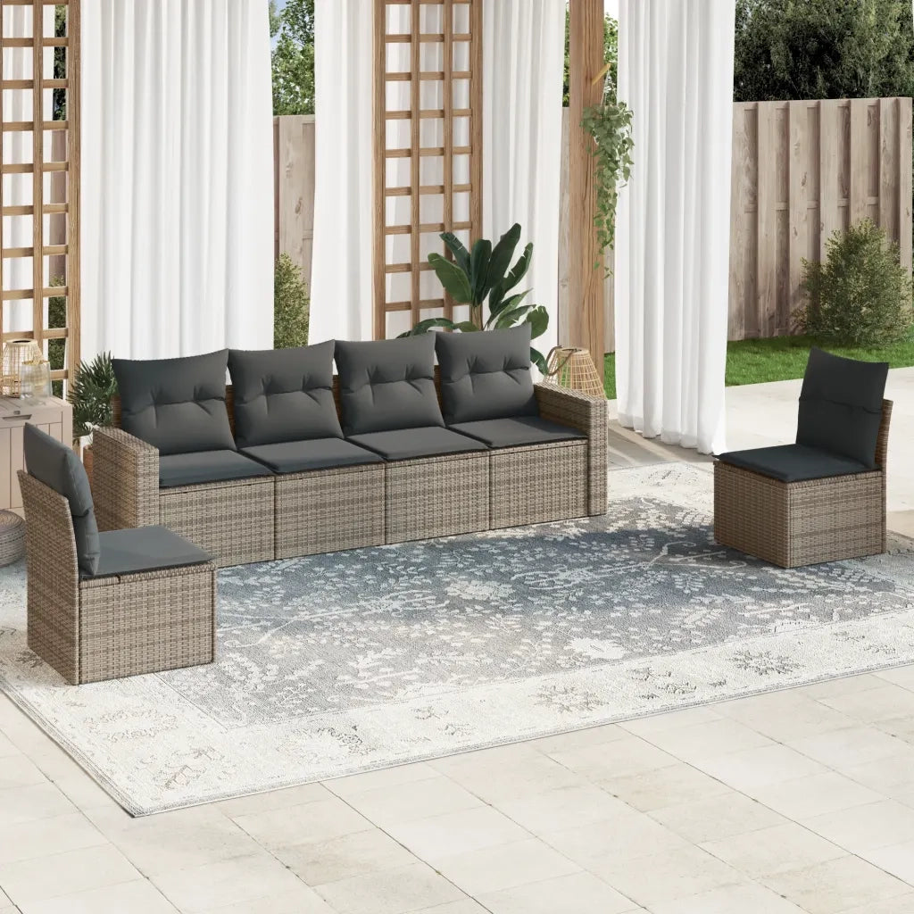 Set Divano da Giardino 6 pz | Set Salotto da Giardino con Cuscini Grigio in Polyrattan