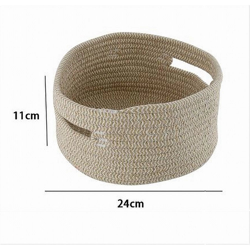 Trade Shop - Cestino Con Manici Portaoggetti Cesto Tessuto Intrecciato Rotondo 24x11 Cm 10636 -