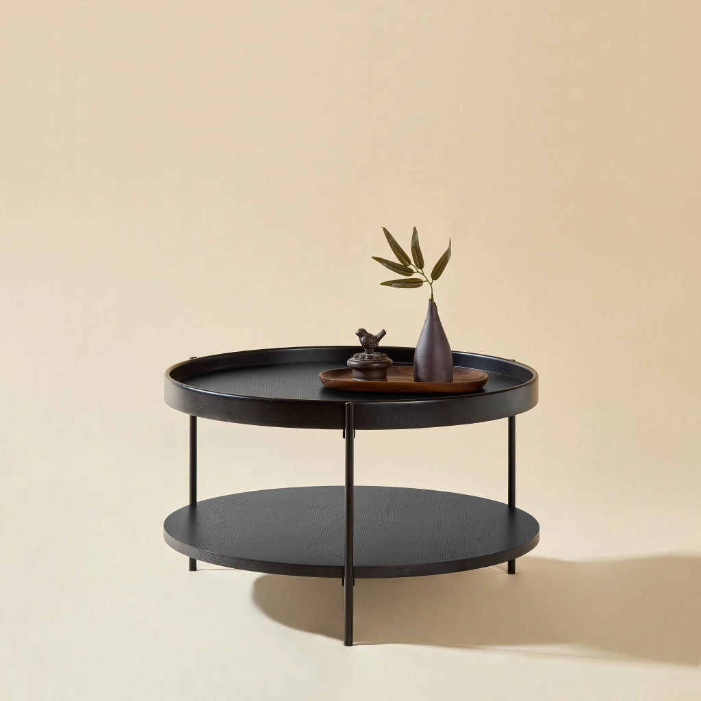 TAVOLINO DA SALOTTO Rotondo 69x69x38 cm Nero in legno massello e MDF
