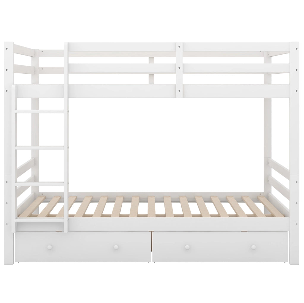 Letto a castello 140x200 cm in pino e MDF con cassetti e scala; bianco