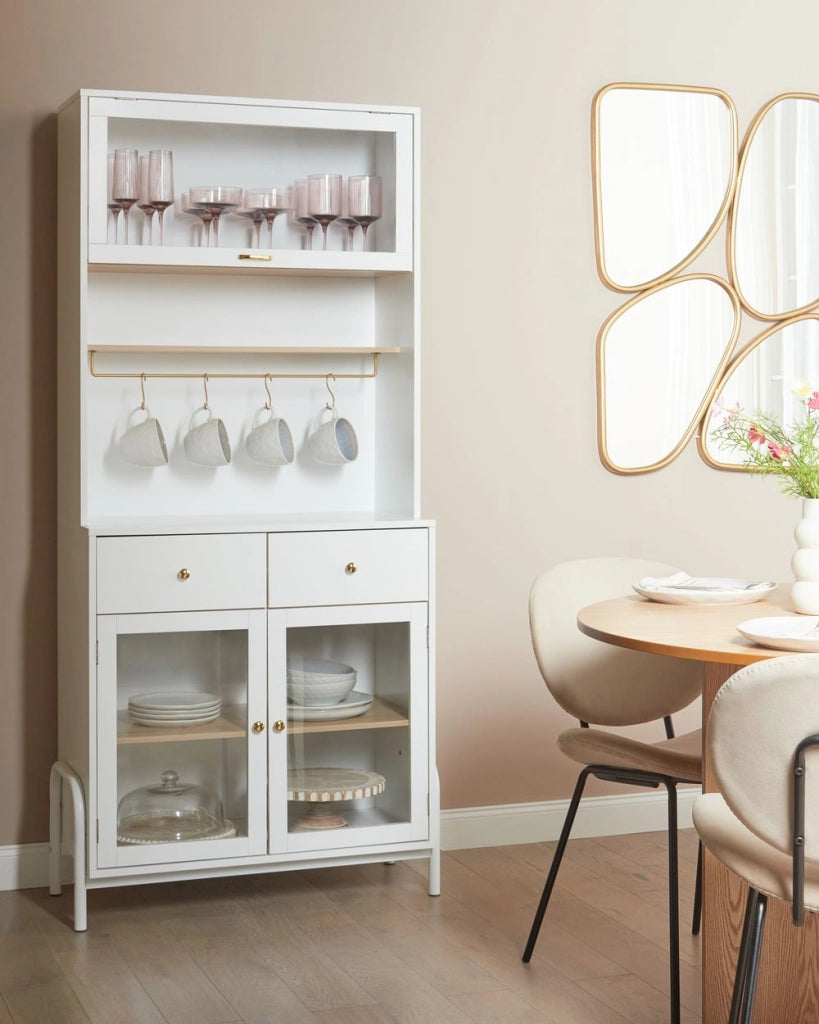 Mobiletto decorativo con cassetti e vetrina in vetro bianco soggiorno design elegante